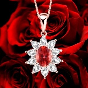 NWT RED ROSE APATITE & MOISSANITE NECKLACE IN ROSE GOLD OVER STERLING SILVER